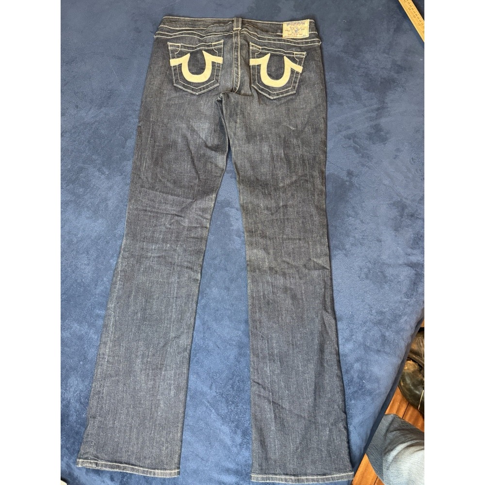 True Religion Women’s Low Rise Flared Denim Jeans Sz 31X33 Boot Cut Dark Blue